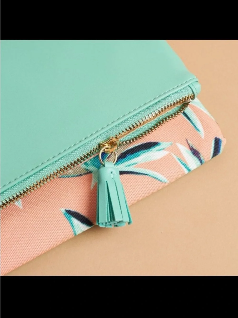 Rachel Pally Reversible Clutch Paradise Tropical Floral Mint Coral Vegan Leather